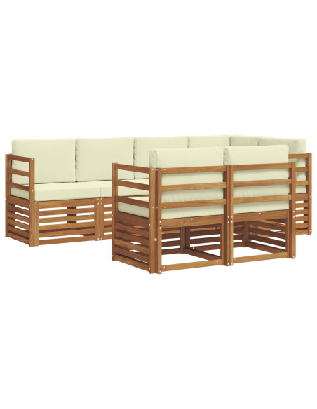 Set divani 7 pcs Naturale e Crema Legno di Acacia Massello