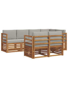 Set divani con cuscino 7 pcs Grigio Naturale e Chiaro 2