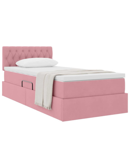 Letto con Contenitore con materasso Rosa 100 x 200 cm Velluto