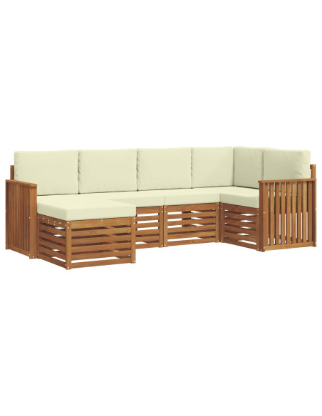 Set divani 6 pcs Naturale e Crema Legno di Acacia Massello