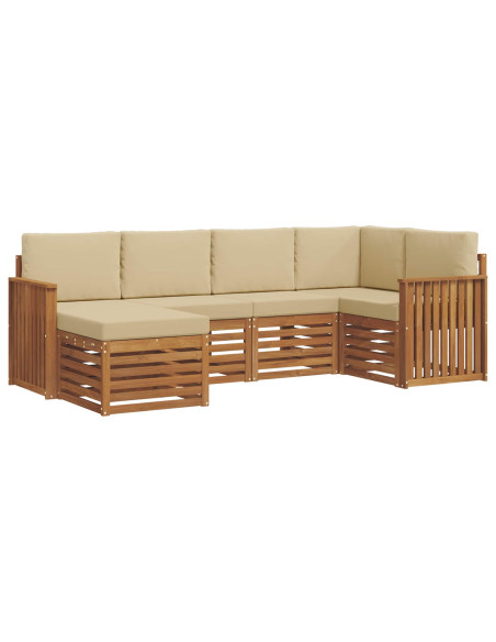 Set divani 6 pcs Naturale e Beige Legno di Acacia Massello