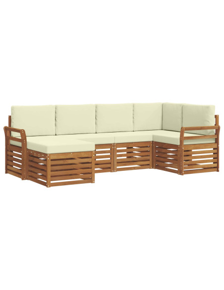 Set divani 6 pcs Naturale e Crema Legno di Acacia Massello