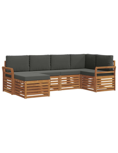 Set divani 6 pcs Naturale e Antracite Legno di Acacia Massello