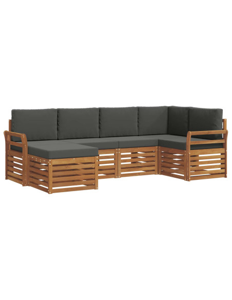 Set divani 6 pcs Naturale e Antracite Legno di Acacia Massello