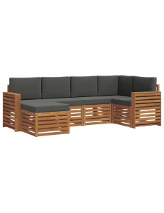 Set divani 6 pcs Naturale e Antracite Legno di Acacia Massello 2