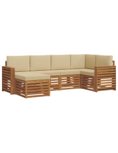 Set divani 6 pcs Naturale e Beige Legno di Acacia Massello 2