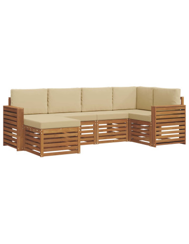 Set divani 6 pcs Naturale e Beige Legno di Acacia Massello