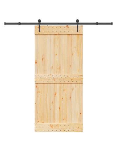 Porta scorrevole NARVIK Naturale e Nero 95 x 210 cm (213,5 cm)