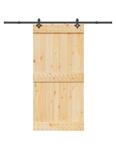 Porta scorrevole NARVIK Naturale e Nero 100 x 210 cm (213,5 cm)