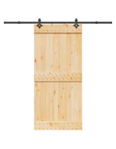 Porta scorrevole NARVIK Naturale e Nero 95 x 210 cm (213,5 cm)