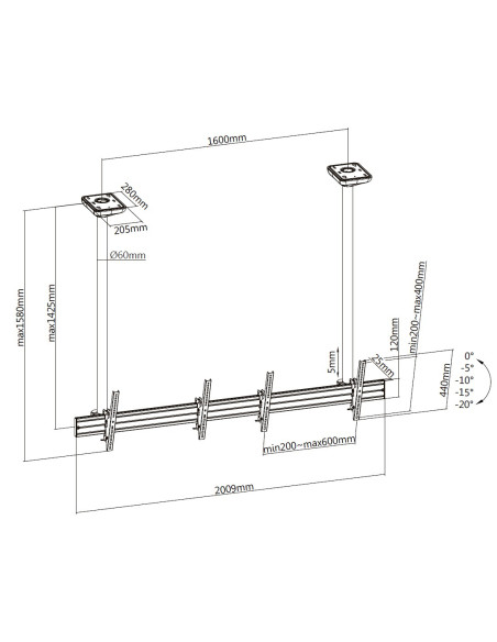 Equip Montaggio a soffitto con doppio schermo da 45” a 55”