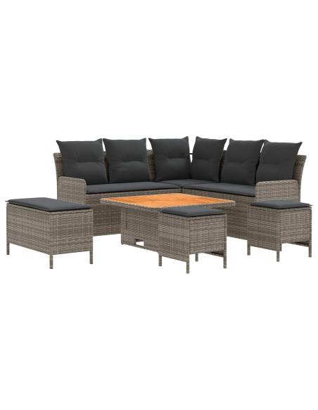 Set di Mobili 7 pcs Grigio e Grigio Scuro Rattan in PE