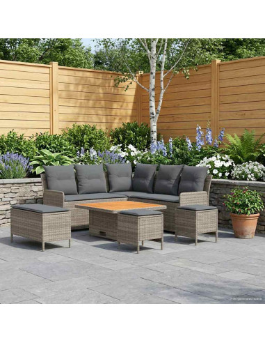 Set di Mobili 7 pcs Grigio e Grigio Scuro Rattan in PE