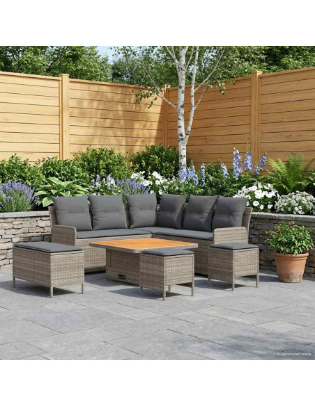 Set di Mobili 7 pcs Grigio e Grigio Scuro Rattan in PE