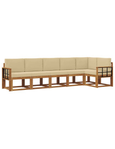 Set di divani da esterno con cuscino 6 pcs Naturale e Beige 2