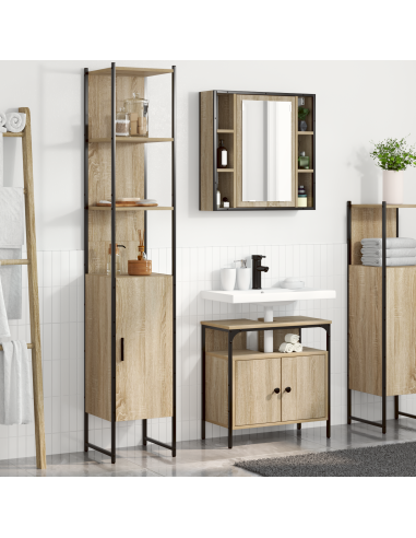 Set di mobili per il bagno con lo scaffale 3 pcs Rovere Sonoma