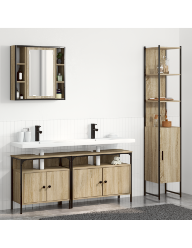 Set di mobili per il bagno con lo scaffale 4 pcs Rovere Sonoma