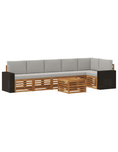 Set divano sezionale con cuscino 7 pcs Naturale e Grigio Chiaro 2