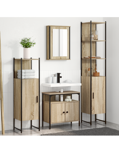 Set di mobili per il bagno con lo scaffale 4 pcs Rovere Sonoma