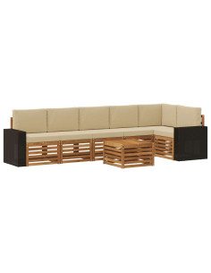 Set divano sezionale con cuscino 7 pcs Naturale e Beige 2