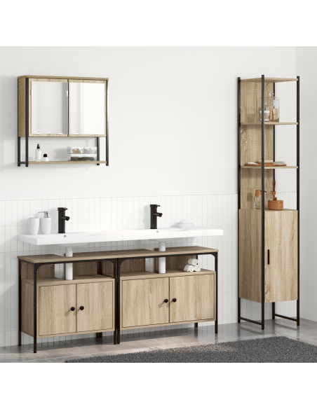 Set di mobili per il bagno con lo scaffale 4 pcs Rovere Sonoma