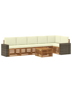 Set divano sezionale con cuscino 7 pcs Naturale e Crema 2