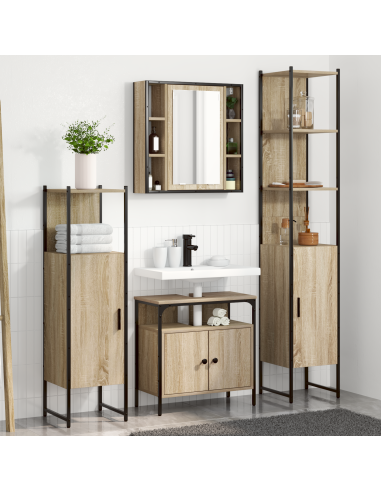 Set di mobili per il bagno con lo scaffale 4 pcs Rovere Sonoma