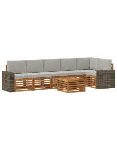Set divano sezionale con cuscino 7 pcs Naturale e Grigio Chiaro 2