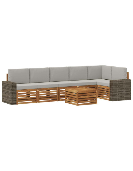 Set divano sezionale con cuscino 7 pcs Naturale e Grigio Chiaro
