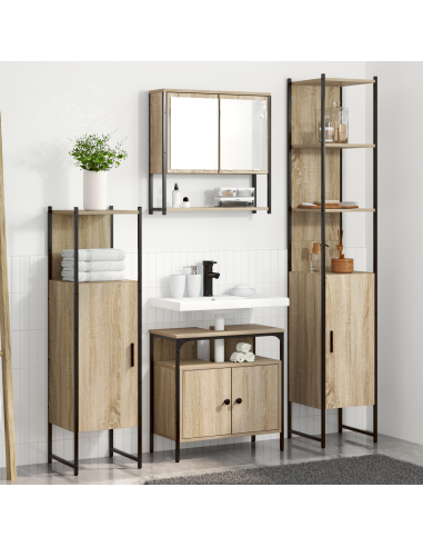 Set di mobili per il bagno con lo scaffale 4 pcs Rovere Sonoma