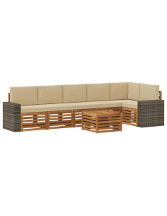 Set divano sezionale con cuscino 7 pcs Naturale e Beige 2