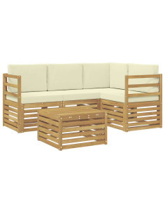 Set di divani da esterno 5 pcs Bianco e Crema Poliestere 2