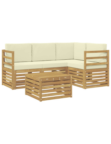 Set di divani da esterno 5 pcs Bianco e Crema Poliestere