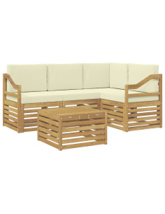 Set di divani da esterno 5 pcs Bianco e Crema Poliestere 2