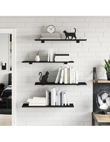 Ripiani per Libreria 4pz Neri 80x30x1,5cm in Legno Multistrato