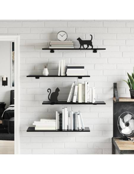 Ripiani per Libreria 8pz Nero Lucido 80x30x1,5cm Multistrato