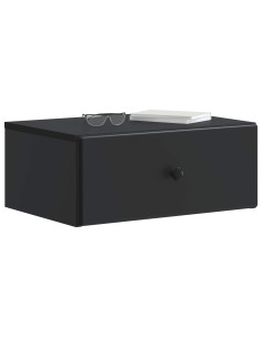 Mobiletto da notte a muro con cassetto Nero 49 x 34,5 x 20 cm 2