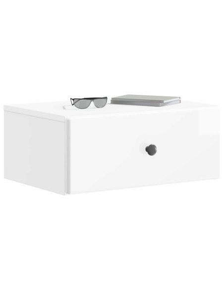 Mobiletto da notte a muro Bianco Lucido 49 x 34,5 x 20 cm
