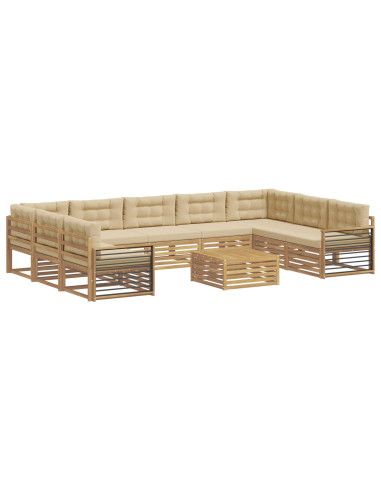 Set di divani da esterno con cuscino 10 pcs Bianco e Beige