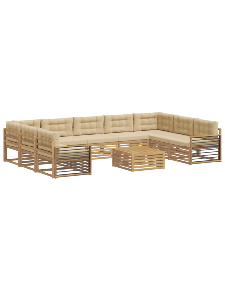 Set di divani da esterno con cuscino 10 pcs Bianco e Beige