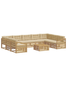 Set di divani da esterno 10 pcs Bianco e Beige Poliestere 2