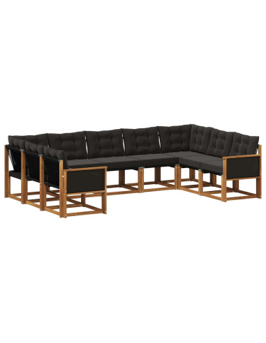 Set di divani da esterno con cuscino 9 pcs Naturale e Nero