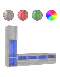 Mobili TV a Muro con LED 4pz Grigio Sonoma in Legno Multistrato 2