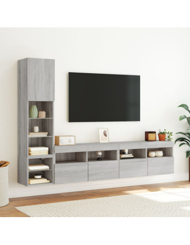 Mobili TV a Muro con LED 4pz Grigio Sonoma in Legno Multistrato