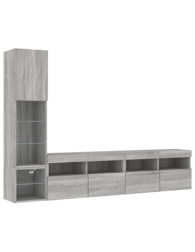 Mobili TV a Muro con LED 4pz Grigio Sonoma in Legno Multistrato