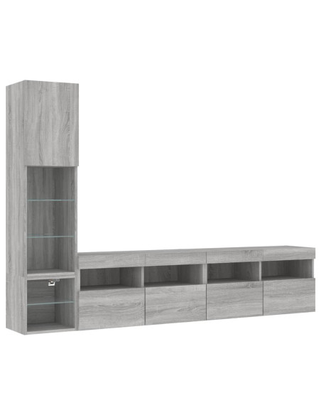 Mobili TV a Muro con LED 4pz Grigio Sonoma in Legno Multistrato