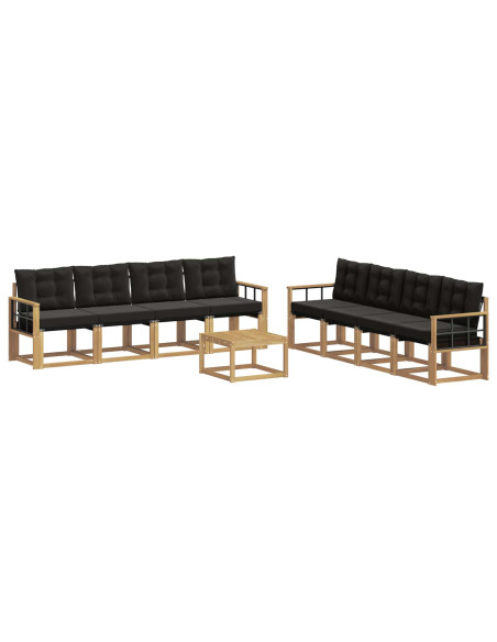 Set di divani da esterno con cuscino 9 pcs Bianco e Nero