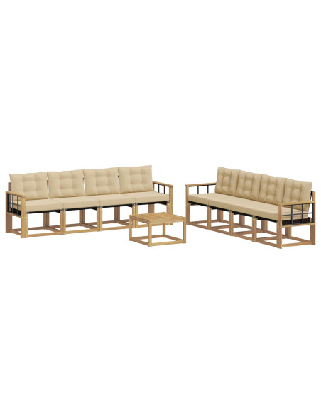 Set di divani da esterno con cuscino 9 pcs Bianco e Beige