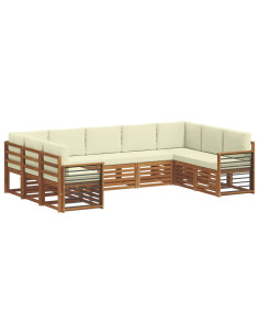 Set divani 9 pcs Naturale e Crema Legno di Acacia Massello 2