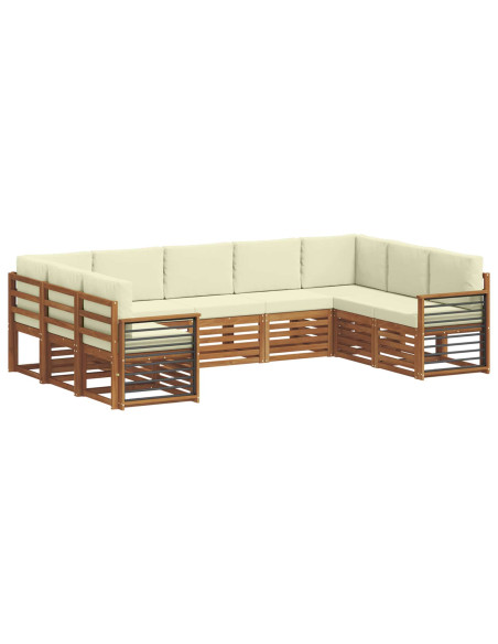 Set divani 9 pcs Naturale e Crema Legno di Acacia Massello